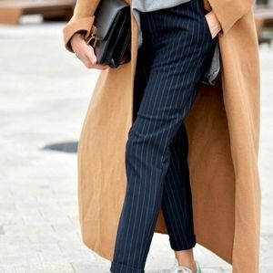 Zara Navy Blue Striped Skinny Trousers